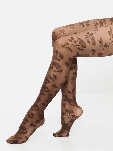 Old Navy Textured Tights for Women - Brown Floral in Kuwait