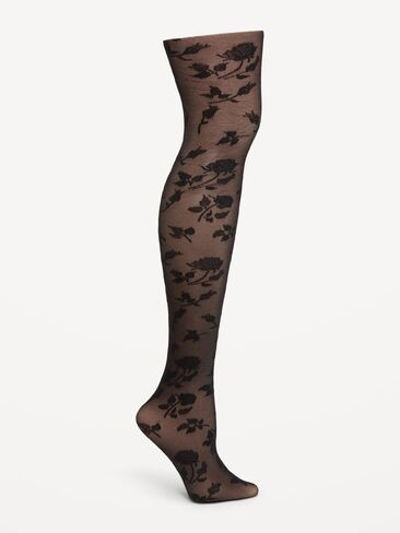 Old Navy Textured Tights for Women - Black Floral in Kuwait