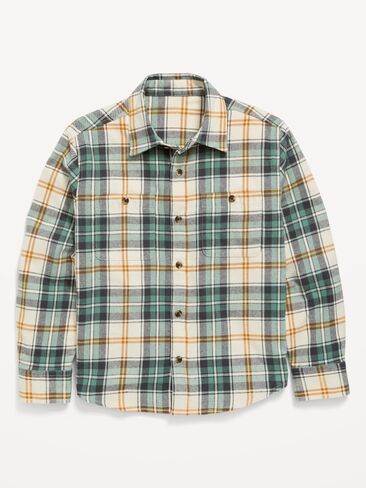 Old Navy Long-Sleeve Flannel Shirt for Boys - Cream Plaid in Kuwait