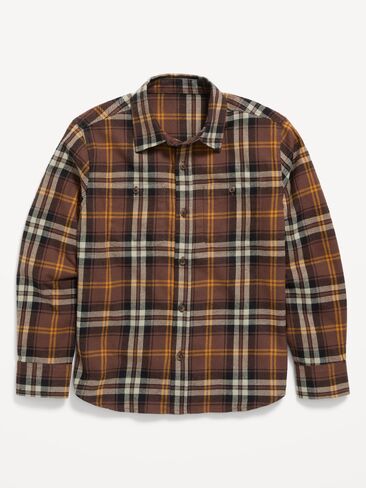 Old Navy Long-Sleeve Flannel Shirt for Boys - Brown Plaid in Kuwait