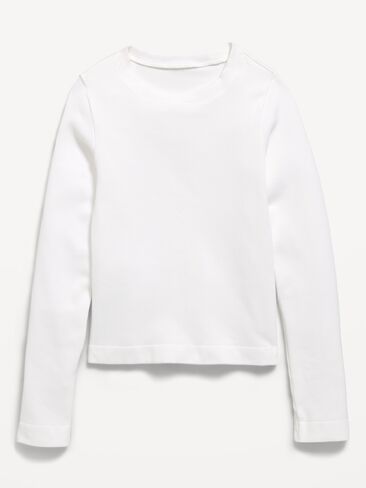 Old Navy Fitted Long-Sleeve Seamless Ribbed Performance Top for Girls - White Lilies in Kuwait
