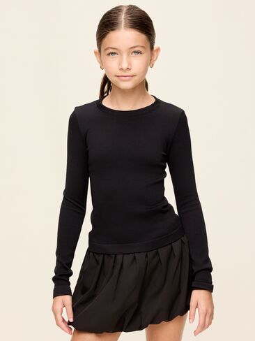Old Navy Fitted Long-Sleeve Seamless Ribbed Performance Top for Girls - Black Jack in Kuwait