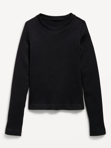 Old Navy Fitted Long-Sleeve Seamless Ribbed Performance Top for Girls - Black Jack in Kuwait