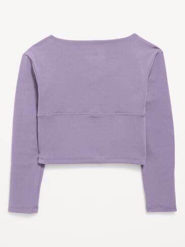 Old Navy StudioSmooth Long-Sleeve Wrap-Front Top for Girls - Soft Lilac in Kuwait