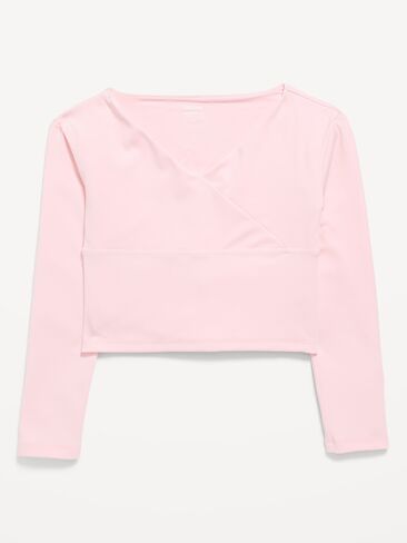 Old Navy StudioSmooth Long-Sleeve Wrap-Front Top for Girls - Pink Sky in Kuwait