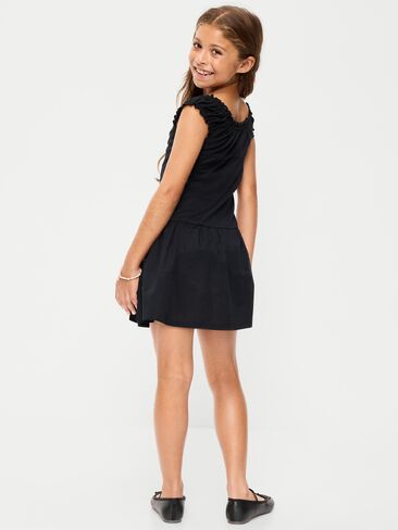 Old Navy Short-Sleeve Fit and Flare Button-Front Dress for Girls - Black Jack in Kuwait