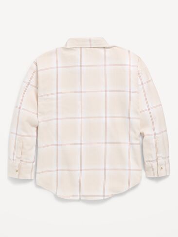 Old Navy Oversized Long-Sleeve Utility Pocket Flannel Shirt for Girls - Neutral Plaid in Kuwait