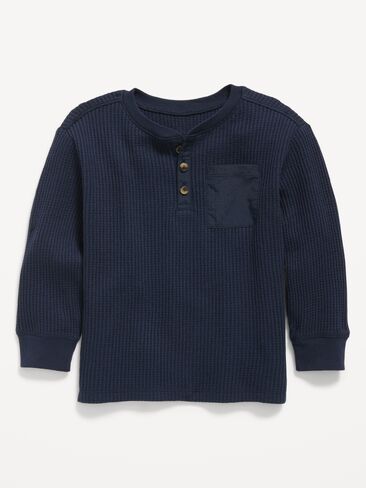 Old Navy Long-Sleeve Waffle Knit Henley T-Shirt for Toddler Boys - In the Navy in Kuwait