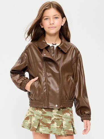 Old Navy Oversized Water-Resistant Faux-Leather Bomber Jacket for Girls - Horsing Around in Saudi Arabia