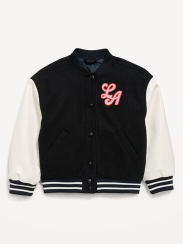 Old Navy Letterman Bomber Jacket for Girls - Black Jack in Saudi Arabia
