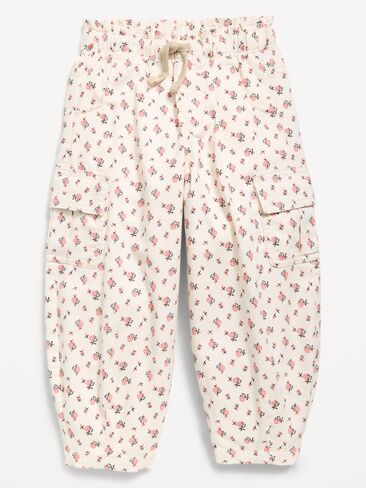 Old Navy Pull-On Barrel-Leg Cargo Pants for Toddler Girls - White Ditsy Floral in Saudi Arabia