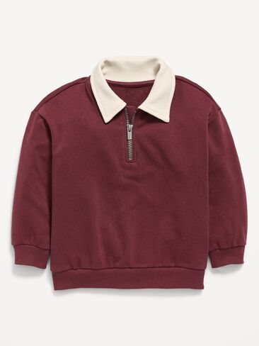 Old Navy Oversized Collared French Terry Quarter-Zip for Toddler Boys - Deep Cherry Red in Saudi Arabia