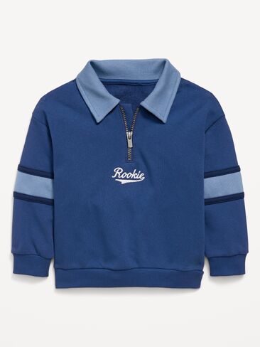 Old Navy Oversized Graphic Collared French Terry Quarter-Zip for Toddler Boys - Pacific Blue in Saudi Arabia