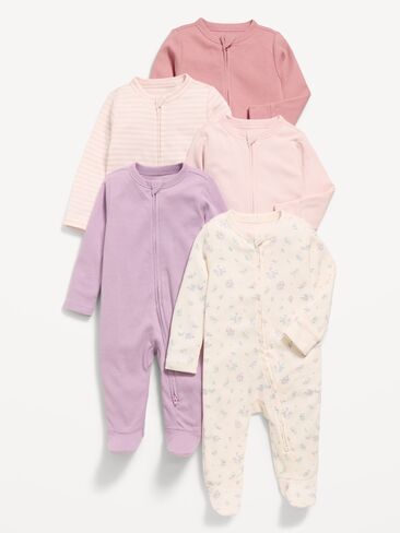 Old Navy 2-Way-Zip Sleep & Play Footed One-Piece 5-Pack for Baby - Pink Multi in Saudi Arabia