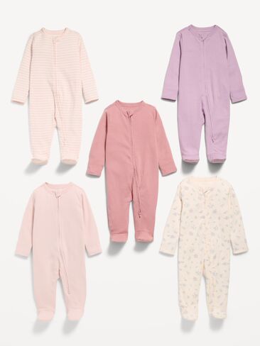Old Navy 2-Way-Zip Sleep & Play Footed One-Piece 5-Pack for Baby - Pink Multi in Saudi Arabia