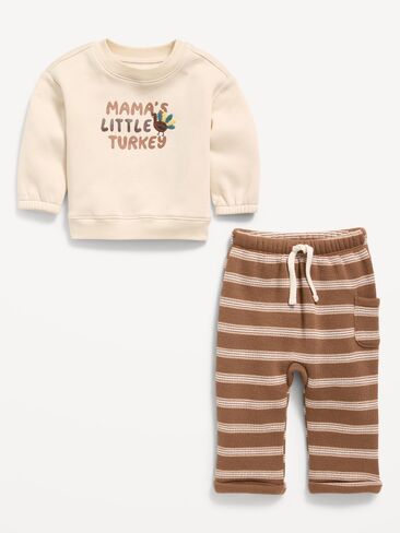 Old Navy Long-Sleeve Sweatshirt and Sweatpants Set for Baby - Brown in Saudi Arabia
