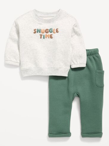 Old Navy Long-Sleeve Sweatshirt and Sweatpants Set for Baby - Forest Shade in Kuwait
