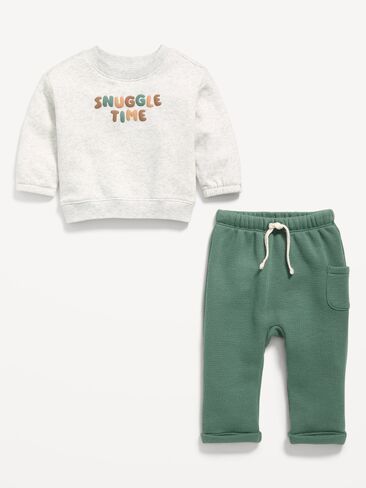 Old Navy Long-Sleeve Sweatshirt and Sweatpants Set for Baby - Forest Shade in Kuwait