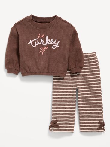Old Navy Printed Ribbed Sweatshirt and Wide-Leg Pants Set for Baby - Brown in Kuwait