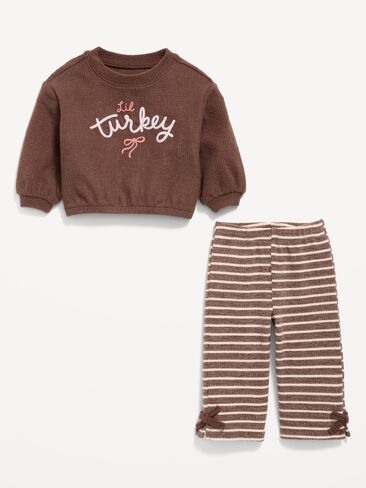 Old Navy Printed Ribbed Sweatshirt and Wide-Leg Pants Set for Baby - Brown in Kuwait