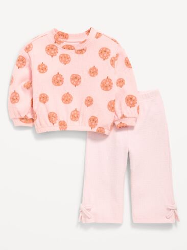 Old Navy Printed Ribbed Sweatshirt and Wide-Leg Pants Set for Baby - Pumpkins in Kuwait