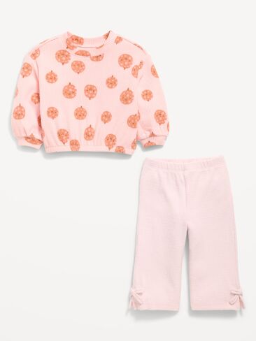 Old Navy Printed Ribbed Sweatshirt and Wide-Leg Pants Set for Baby - Pumpkins in Kuwait