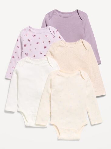 Old Navy Long-Sleeve Bodysuit 5-Pack for Baby - Lilac Ice in Kuwait