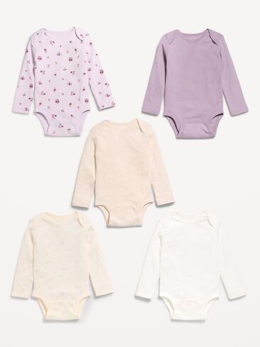 Old Navy Long-Sleeve Bodysuit 5-Pack for Baby - Lilac Ice in Kuwait