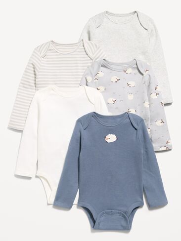 Old Navy Long-Sleeve Bodysuit 5-Pack for Baby - Lamb in Kuwait