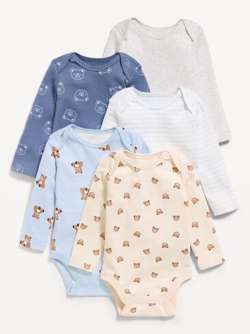 Old Navy Long-Sleeve Bodysuit 5-Pack for Baby - Blue Bear in Kuwait