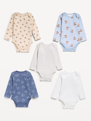 Old Navy Long-Sleeve Bodysuit 5-Pack for Baby - Blue Bear in Kuwait