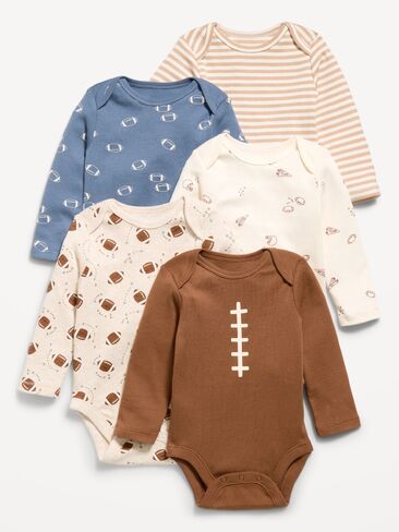 Old Navy Long-Sleeve Bodysuit 5-Pack for Baby - Football in Kuwait