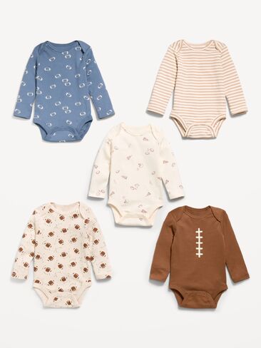 Old Navy Long-Sleeve Bodysuit 5-Pack for Baby - Football in Kuwait