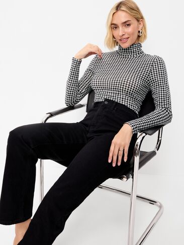 Old Navy Slim-Fit Printed Turtleneck - Black/Black Gingham in Kuwait
