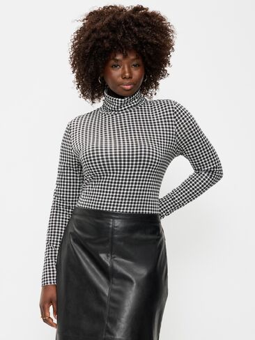 Old Navy Slim-Fit Printed Turtleneck - Black/Black Gingham in Kuwait