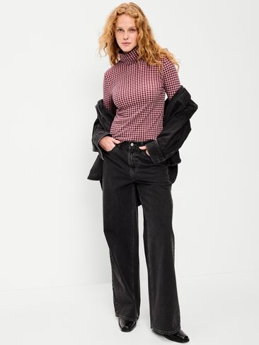 Old Navy Slim-Fit Printed Turtleneck - Red Gingham in Kuwait