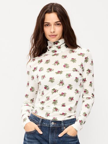 Old Navy Slim-Fit Printed Turtleneck - White Floral in Kuwait