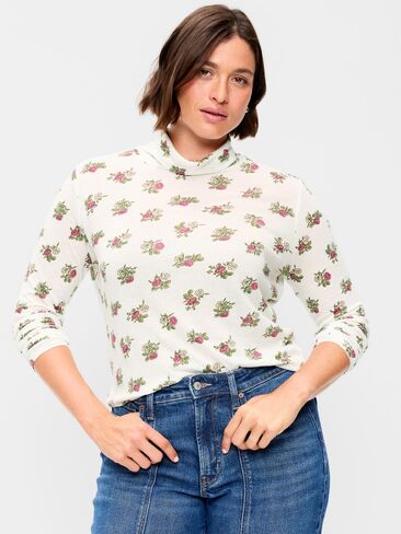 Old Navy Slim-Fit Printed Turtleneck - White Floral in Kuwait