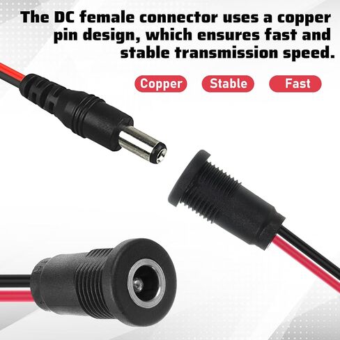6 Pcs 10A DC-099 Power Jack Cord Socket, 5.5x2.5mm Barrel Connector Threaded Female Mount Connector Adapter with 5.9 Inch Long 18AWG Pre-soldered Wires and Waterproof Cover in Kuwait