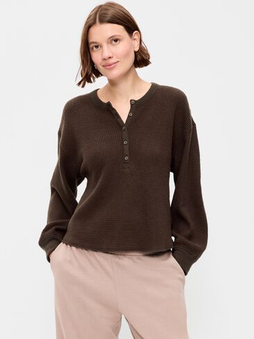 Old Navy Long-Sleeve Crew-Neck Henley T-Shirt - Black Coffee in Kuwait