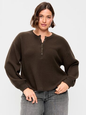 Old Navy Long-Sleeve Crew-Neck Henley T-Shirt - Black Coffee in Kuwait