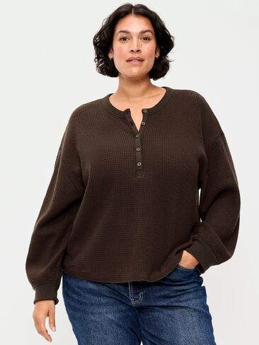 Old Navy Long-Sleeve Crew-Neck Henley T-Shirt - Black Coffee in Kuwait