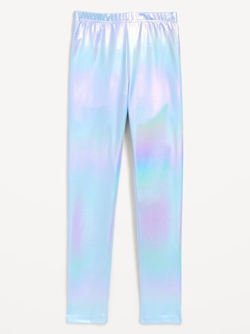 Old Navy Shiny Foil Print Leggings for Girls - Iridescent in Kuwait