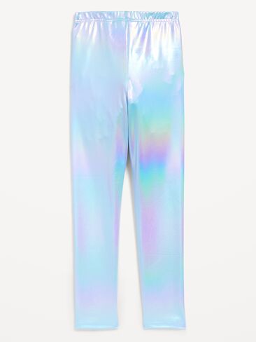 Old Navy Shiny Foil Print Leggings for Girls - Iridescent in Kuwait