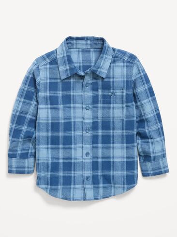 Old Navy Long-Sleeve Plaid Flannel Shirt for Toddler Boys - Blue Plaid in Kuwait