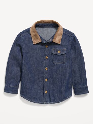 Old Navy Long-Sleeve Denim Shirt for Toddler Boys - Dark Wash in Kuwait