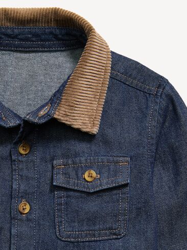 Old Navy Long-Sleeve Denim Shirt for Toddler Boys - Dark Wash in Kuwait