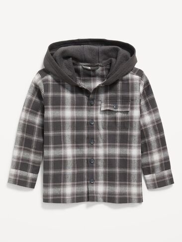 Old Navy Long-Sleeve Hooded Flannel Shirt for Toddler Boys - Gray Plaid in Kuwait