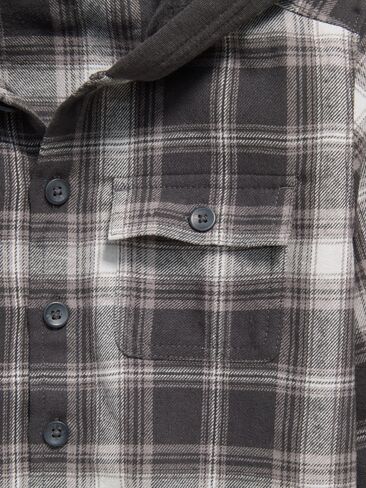Old Navy Long-Sleeve Hooded Flannel Shirt for Toddler Boys - Gray Plaid in Kuwait