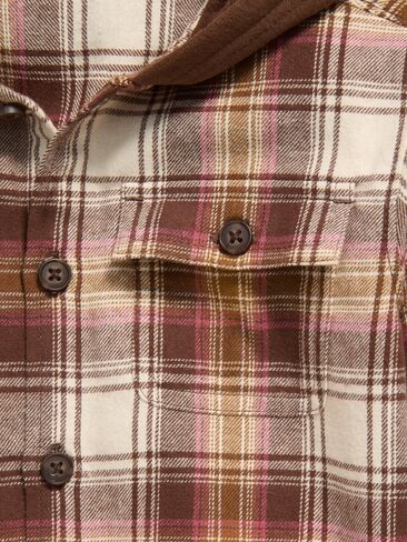 Old Navy Long-Sleeve Hooded Flannel Shirt for Toddler Boys - Brown Plaid in Kuwait